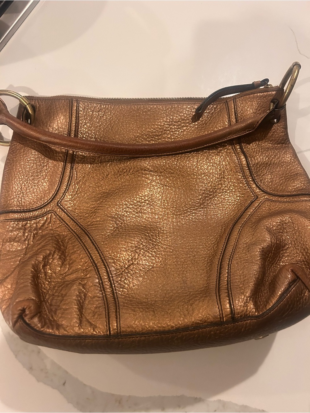 Y2K Women’s Metallic Brown real Leather Shoulder Bag Kenneth Cole